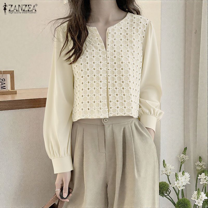 ZANZEA เสื้อบราคอวกลมแขนยาวสไตล์เกาหลีสำหรับผู้หญิง — صورة 5
