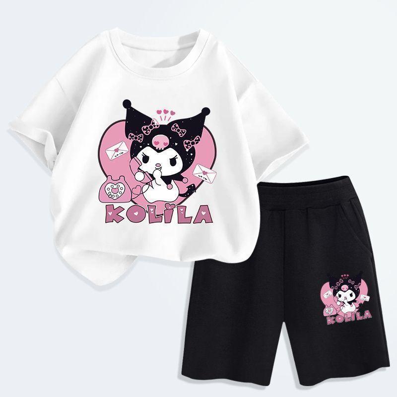 เสื้อยืดคอกลมลายการ์ตูน Kuromi ใหม่ สไตล์ฤดูร้อน เสื้อยืดแขนสั้น ชุดเด็กผู้หญิง ทรงหลวม สำหรับเด็กผู้หญิงและเด็กโต - รูปที่ 2