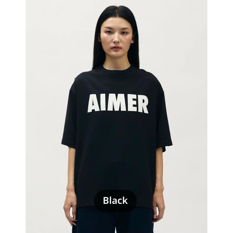 เสื้อยืดโอเวอร์ไซส์ โลโก้ AIMER ผ้าคอตตอน 100%