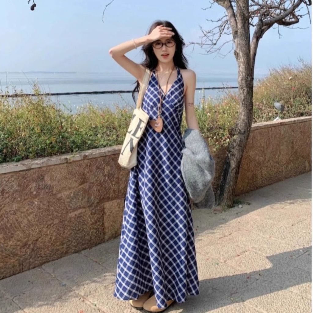 กับลายสก๊อตปักเชือกแขวนคอคอชุดสลิงเด็กฤดูร้อนต้นฤดูใบไม้ผลิปีนี้ยอดนิยมกระโปรงยาวเอวแคบสวย305 UBO8
