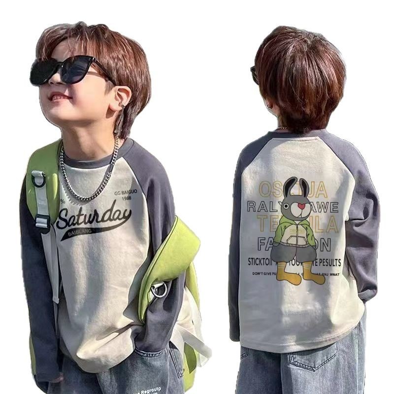 เสื้อยืดแขนยาวเด็ก Unisex สไตล์ใหม่ ผ้าคอตตอน ใส่สบาย ระบายอากาศดี เหมาะฤดูหนาว/ใบไม้ผลิ