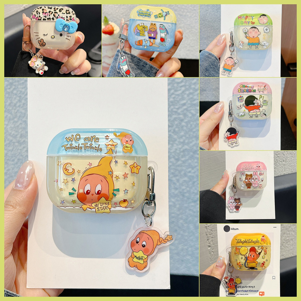 3D Kitty เสือดาวพิมพ์การ์ตูน + จี้ AirPods สําหรับ AirPods Pro3 4/3/2/1 AirPods Pro Pro2 หูฟังปลอก