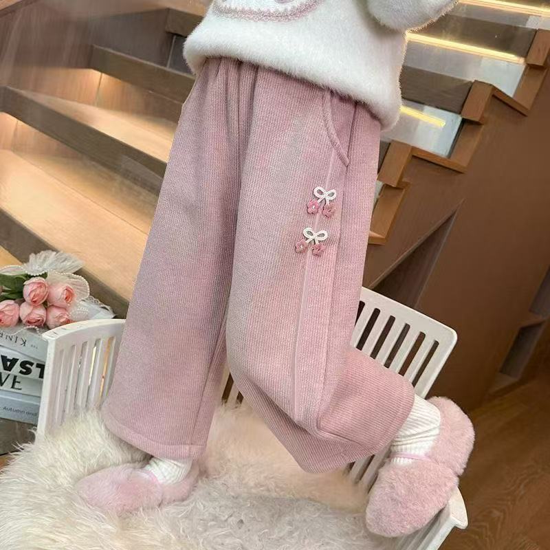 Ruchu ร้านเสื้อผ้า 2025 ฤดูใบไม้ร่วงฤดูหนาวสไตล์ขนแกะซับสไตล์สาวกางเกงสาวกลางเด็กใหญ่กางเกงลําลอง Al