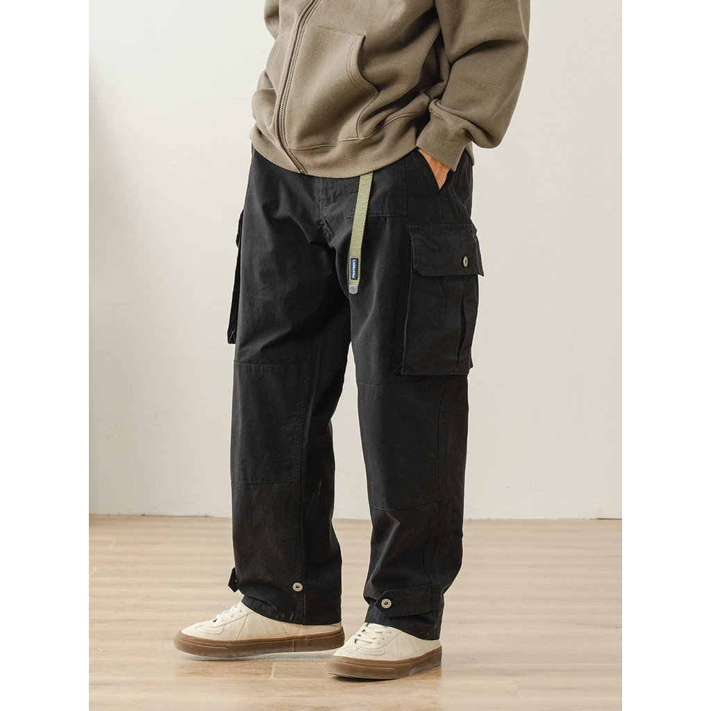 714street French Overalls Street Wear Men ฤดูใบไม้ร่วงหลวมตรงกางเกงIns High Streetญี่ปุ่นกางเกงลําลอ