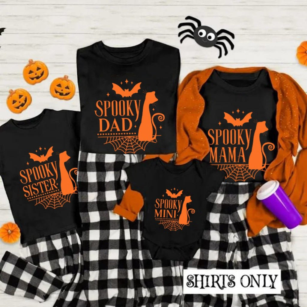 Baju Custom Name Spooky Graphic T-Shirt Halloween Trick or Treat Family Tee Shirt Halloween Clothes