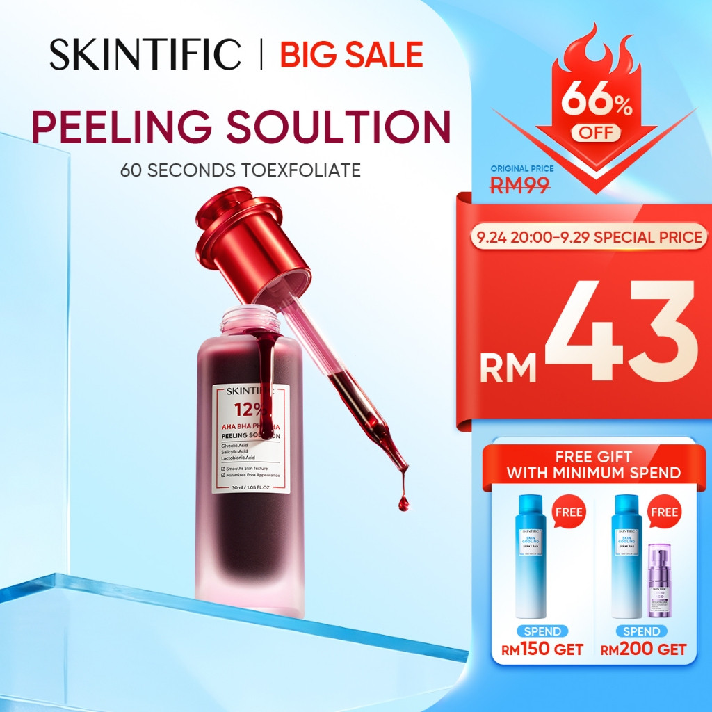 SKINTIFIC 12%AHA BHA PHA LHA Intensive Peeling Solution Serum muka Whitening Essence Brightening Dar