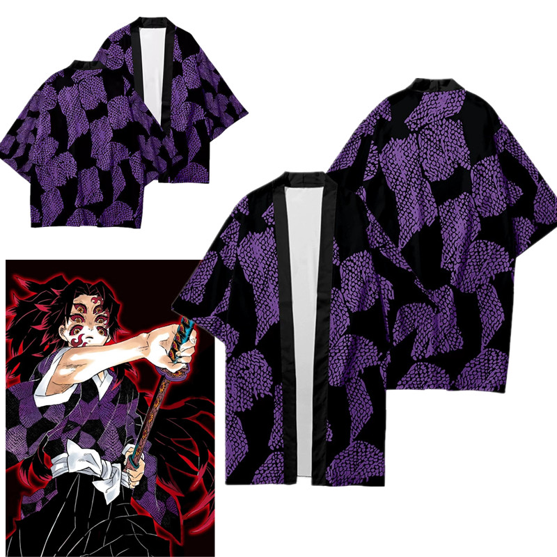 ชุดกิโมโนญี่ปุ่นสไตล์ 3D Demon Slayer Kokushibo เสื้อคลุมฮาโอริกับ Yukata สำหรับคอสเพลย์แฟชั่นฤดูร้อน