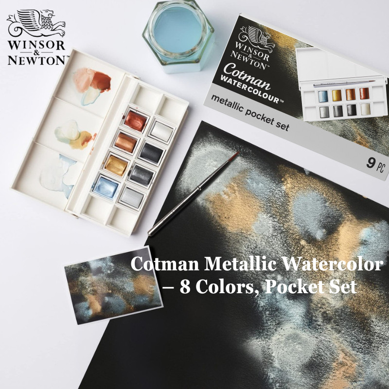 Winsor & Newton Cotman Watercolor – 8-Color Metallic Pocket Set, Half Pans
