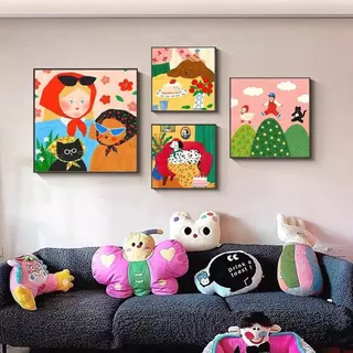 โดปามีน สีห้องเด็กภาพวาดตกแต่งศิลปะการ์ตูนน่ารักสก์ท็อปภาพวาดตกแต่งห้องนั่งเล่นเค้าโครงห้องนอนภาพตกแต่งผนังศิลปะพื้นหลังแขวนภาพวาด