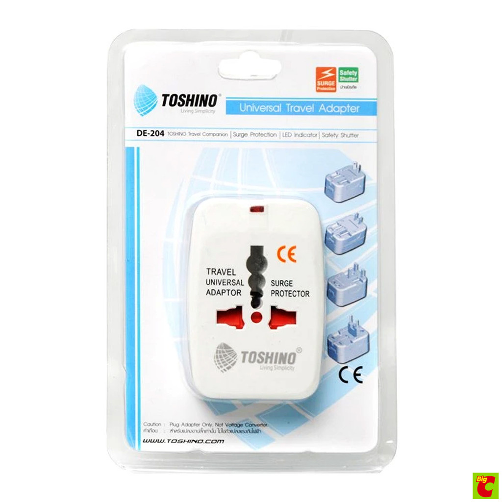 โตชิโน ปลั๊กแปลง Travel Adapter รุ่น DE-204 4 in 1 ขนาด 4.7 x 7.3 x 3.5 ซม.