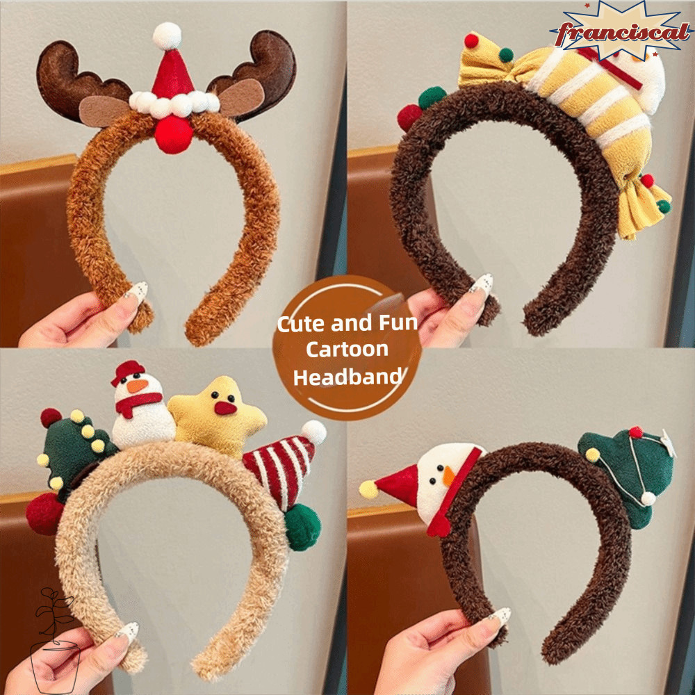 FRANCISCAL เด็กต้นคริสต์มาสแถบคาดศีรษะ,ตลก Elk Bow ตกแต่งการ์ตูน Elk Hairband, Premiun การ์ตูน Snowm