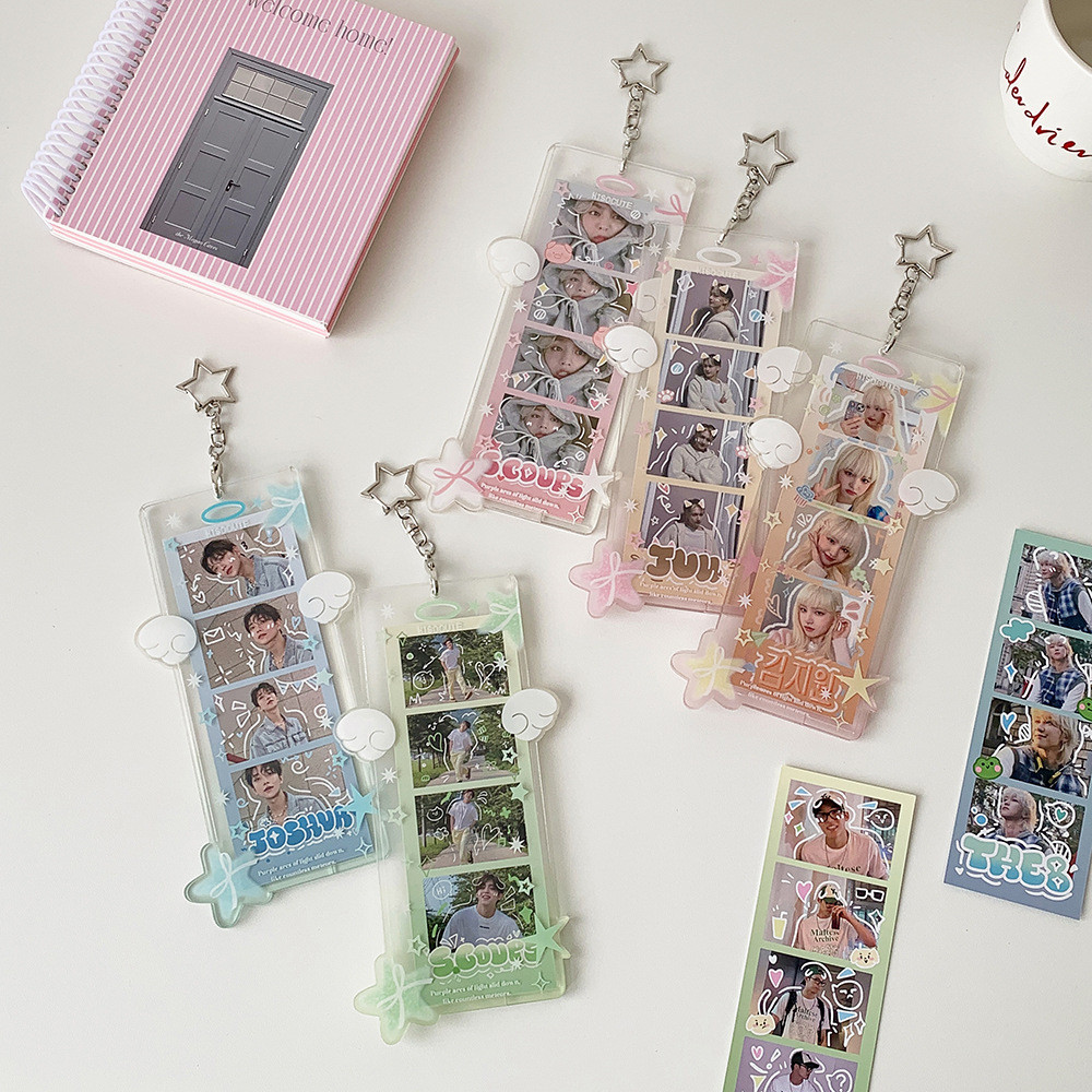 อะคริลิค Star-Shaped Four-Panel Card Holder Quadruple Mini Card Protector พัดลมการ์ดตกแต่งจี้