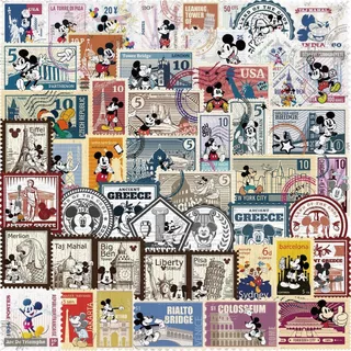 สติกเกอร์ลายแสตมป์วินเทจ 50ชิ้น Stamp มิคกี้ เมาส์' ลิขสิทธิ์แท้ Disney กันน้ำ DIY Sticker โน้ตบุ๊ก