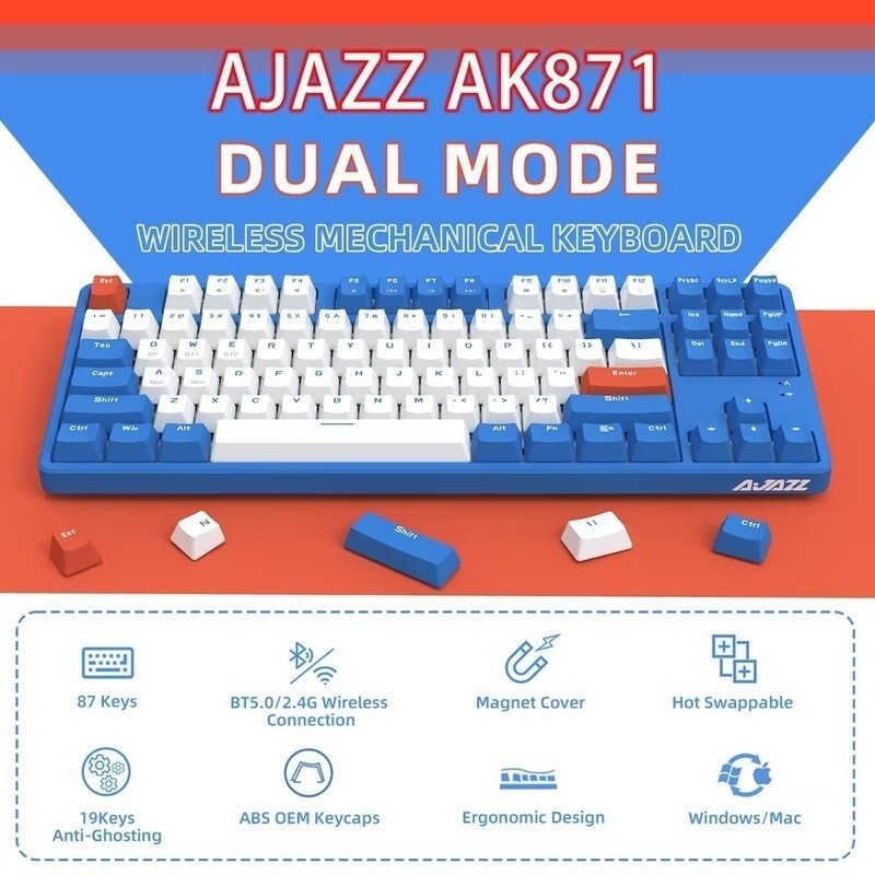 Black Duke AK871 mechanical keyboard wireless dualmode 2.4g Bluetooth bluered Mechanical Gaming Keyb