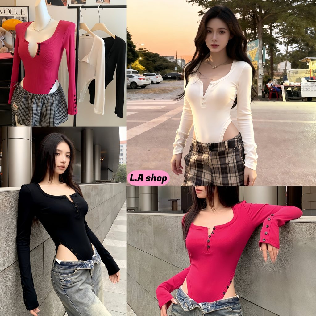 L.A Shop★เสื้อคุณภาพดี ชุดบอดี้สูท แขนยาว เสริมฟองน้ำ ทรงรัดพอดี ผ้าใส่สบาย "FY8725"