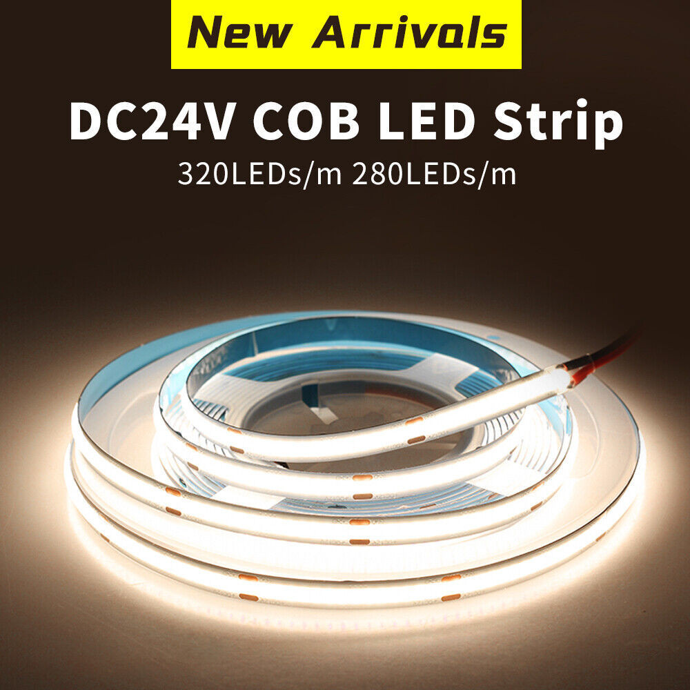 แถบไฟ LED Light Strip 5/10m DC 24V 12VCOB LED Light Strip 8MM ความหนาแน่นสูงยืดหยุ่น 3,000K 4,000K 6