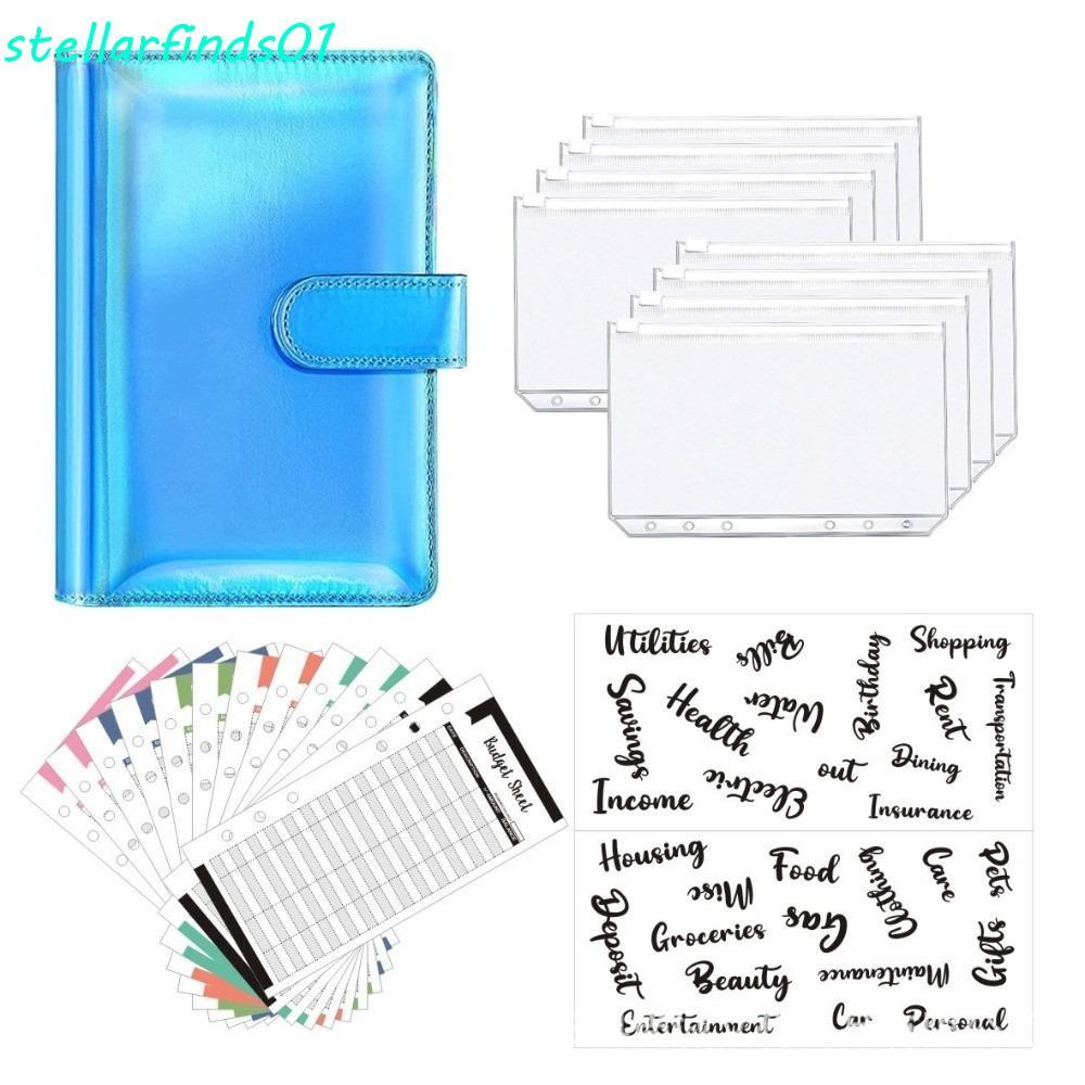 STELLARFENDS Envelope Challenge Notebook, หลวมใบ PU หนัง Budget Binder, Budget Planner สีสันประหยัดเ