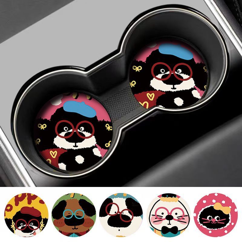 Artist Puppy Car Coasters การ์ตูนรถ Anti-slip MAT Grooved Storage Mat อุปกรณ์ตกแต่งภายในรถยนต์