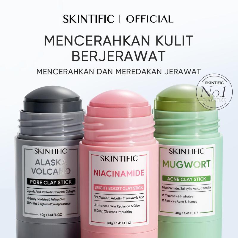 SKINTIFIC Clay Mask Stick - Niacinamide Bright Boost Clay Stick/ Mugwort Clay Mask Stick/ Alaska Vol