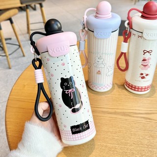 แก้วเก็บความเย็น-ความร้อน 600 ML มีฝาปิดหลอด พร้อมที่ห้อยจับถนัดมือ แก้วสแตนเลส316 มีหลอดดูด