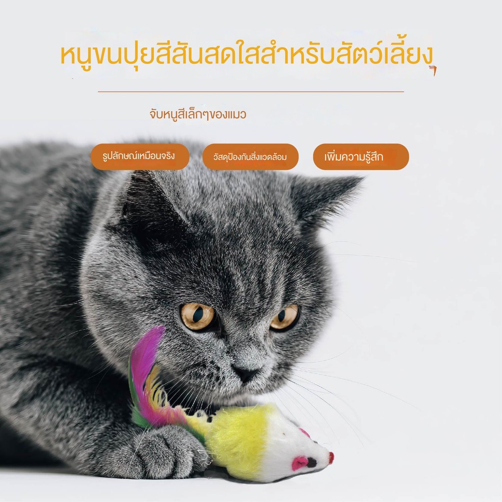 ของเล่นแมวหนูผ้ากำมะหยี่ มีขนสีรุ้ง ส่งเสียงได้ ของเล่นแมวขนาดใหญ่ สำหรับแมวเล่นคนเดียว