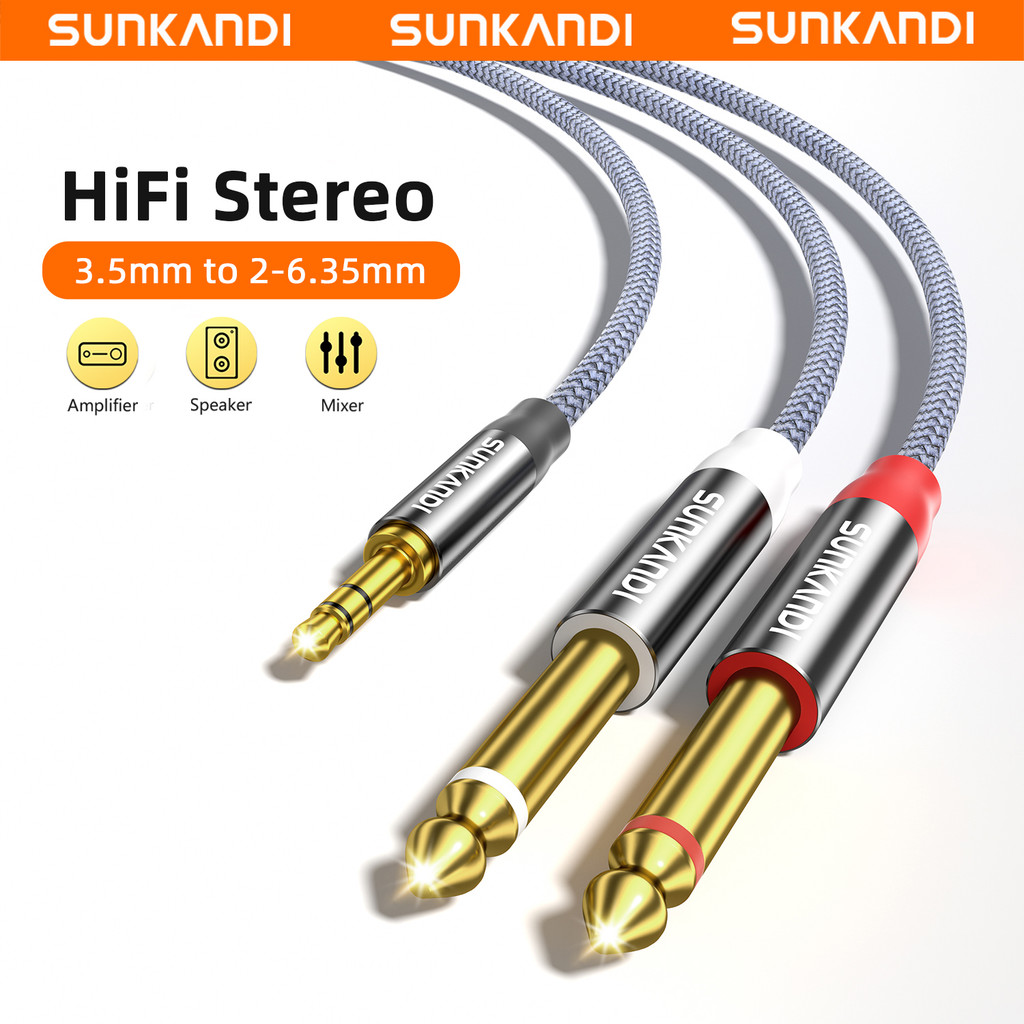 ซันคานี สายสัญญาณเสียงชาย 3.5 มม. เป็นคู่ 6.35 มม. สําหรับลําโพงขยายเสียงผสม