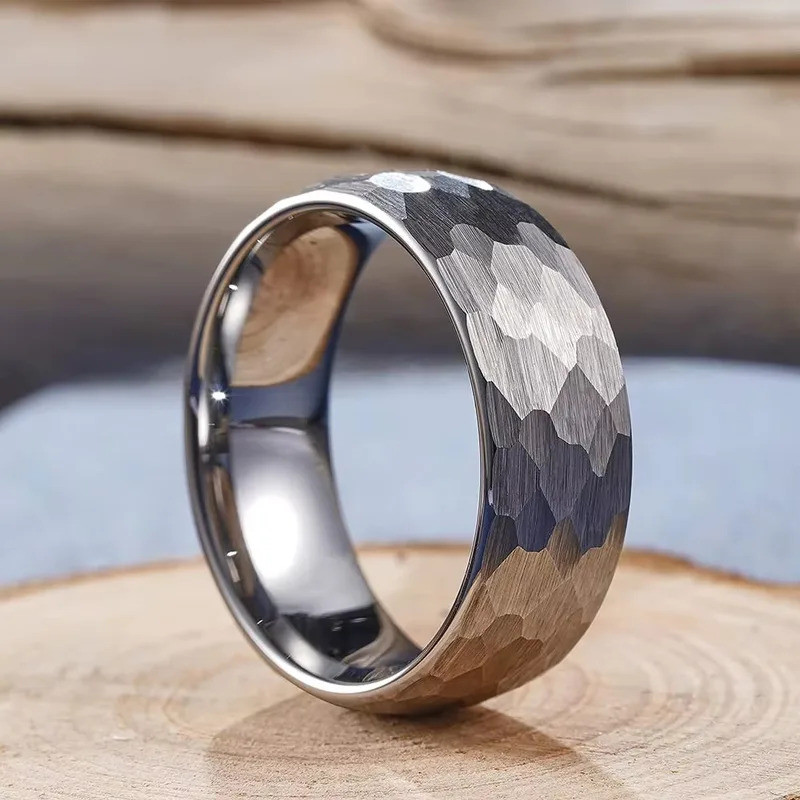 Black Brushed Stainless Steel Couple Ring Fashion Hammered Multi-faceted Titanium Rings for Men Wome