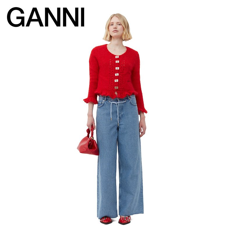 [สินค้าใหม่ฤดูใบไม้ผลิ] GANNI BOU BAG Flame Red Hexagonal Clutch BAG Messenger BAG A5243403