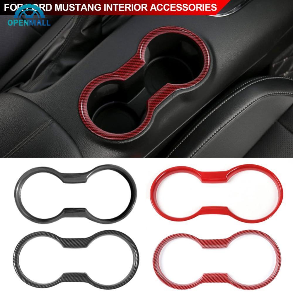 OPENMALL คาร์บอนไฟเบอร์ภายในรถ Trim Moulding ถ้วยผู้ถืออุปกรณ์เสริมสําหรับ Ford Mustang 2015- 2022 M9W1