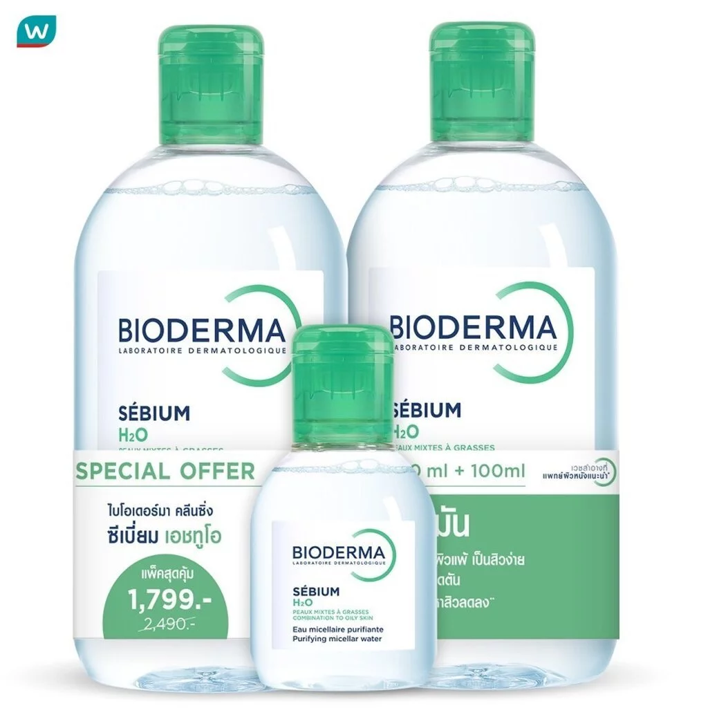 BIODERMA ไบโอเดอร์มา ซีเบี่ยม เอชทูโอ เมคอัพ รีมูฟเวอร์ คลีนซิ่ง วอเตอร์ แพ็ค 500 มล. X2 ฟรี 100 มล.