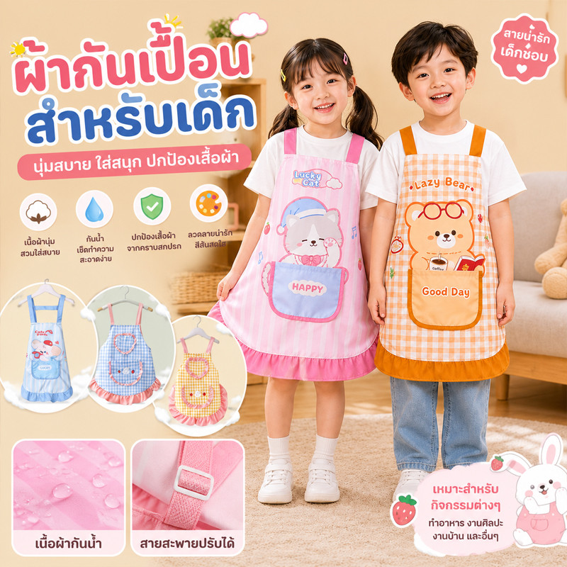 พร้อมส่ง ผ้ากันเปื้อนสำหรับเด็ก รูปแบบการ์ตูนน่ารัก กันน้ำและกันสกปรก สำหรับทำอาหาร งานศิลปะ กิจกรรมต่างๆ