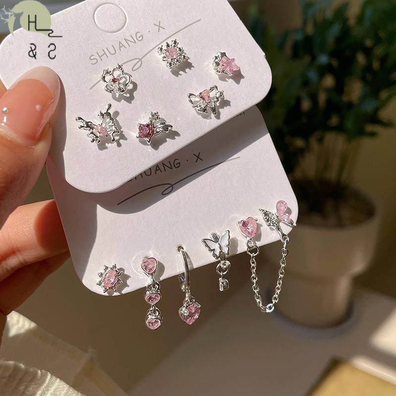 [H&S] 6 ชิ้นแฟชั่นหัวใจหวานต่างหูสตั๊ดสําหรับผู้หญิงสาวบุคลิกภาพแฟชั่นอารมณ์ต่างหูเครื่องประดับอุปกรณ์เสริมของขวัญ {th}