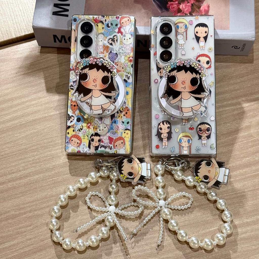 น่ารัก สาว yuy Magnetic วงเล็บ สร้อยข้อมือ เคส Samsung Galaxy Z Fold 8 Ultra 7 6 5 4 Case ป้องกันการตก แรงดึงดูดแม่เหล็ก พลิกปก เคส