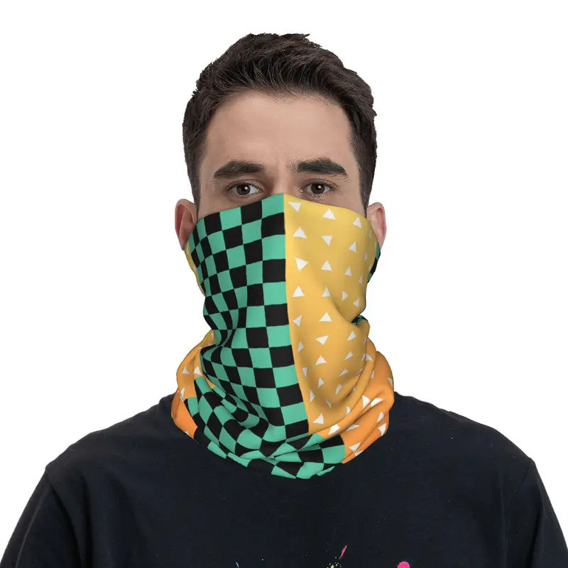 Anime Demon Slayer Bandana ฤดูหนาวคออุ่นผู้ชาย Windproof Wrap Face ผ้าพันคอสําหรับสกี Kimetsu ไม่มี 