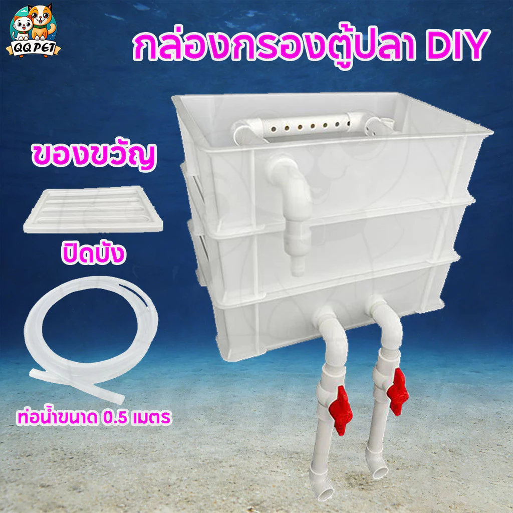 QQ DIY กล่องกรองน้ำตู้ปลาแบบกล่องหมุนเวียน กรองภายนอกหลายชั้น น้ำใสภายใน 3–7 วัน คุ้มค่าที่สุด