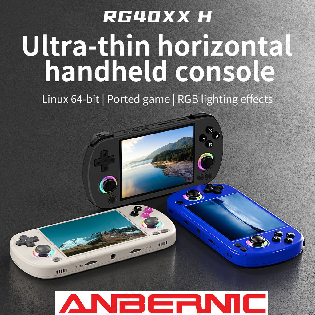 ANBERNIC RG40XXH คอนโซลเกมมือถือ, สไตล์แนวนอนแบบพกพา Retro Dual จอยสติ๊ก PSP อาเขต