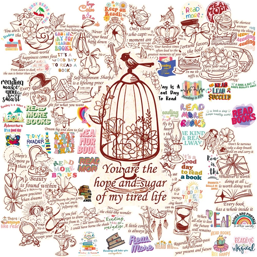 100PCS Vintage Book Quotes Artwork,สร้างแรงบันดาลใจการอ่าน,เหมาะสําหรับคนรักหนังสือและวรรณกรรมสติกเก
