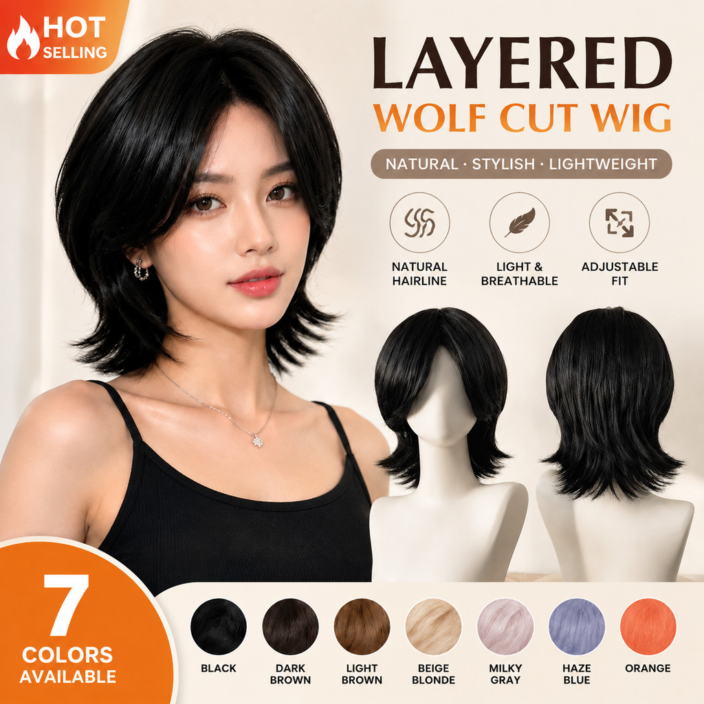 Unisex Mullet Wolf Cut วิกผมสั้นเต็มหัวสังเคราะห์ธรรมชาติสําหรับผู้ชายผู้หญิง