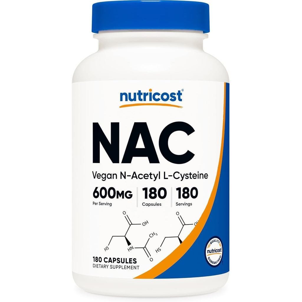 Nutricost N-Vitamin L-Methionine (NAC) 600mg, 180 แคปซูล-Non-Genetic Transferred, Gluten Free 8NBP