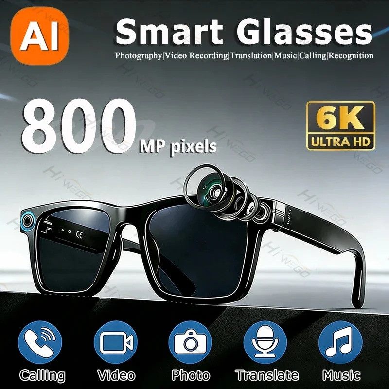 2026 ใหม่ 4K HD 800W พิกเซลกล้องคู่แว่นตาสมาร์ทผู้ชาย 1080P บันทึกวิดีโอ AI แชท WIFI Transmission การแปลแว่นตาโทร