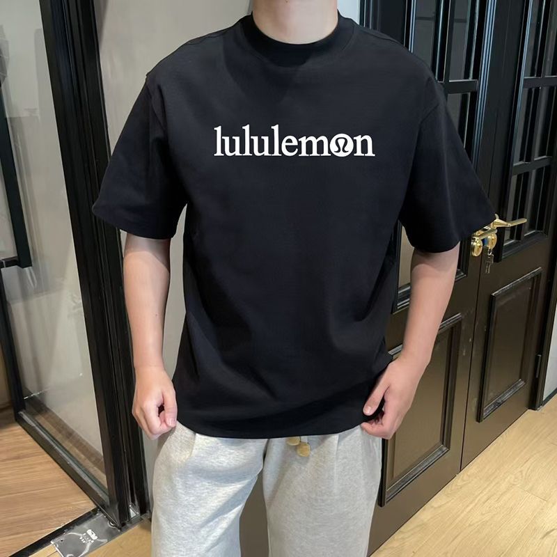 Lulu.lemo ตัวอักษรแขนสั้นผ้าฝ้ายเสื้อยืดสบายๆรอบคออินเทรนด์พิมพ์ผู้ชายแบรนด์อินเทรนด์ใหม่หลวมด้านบนค