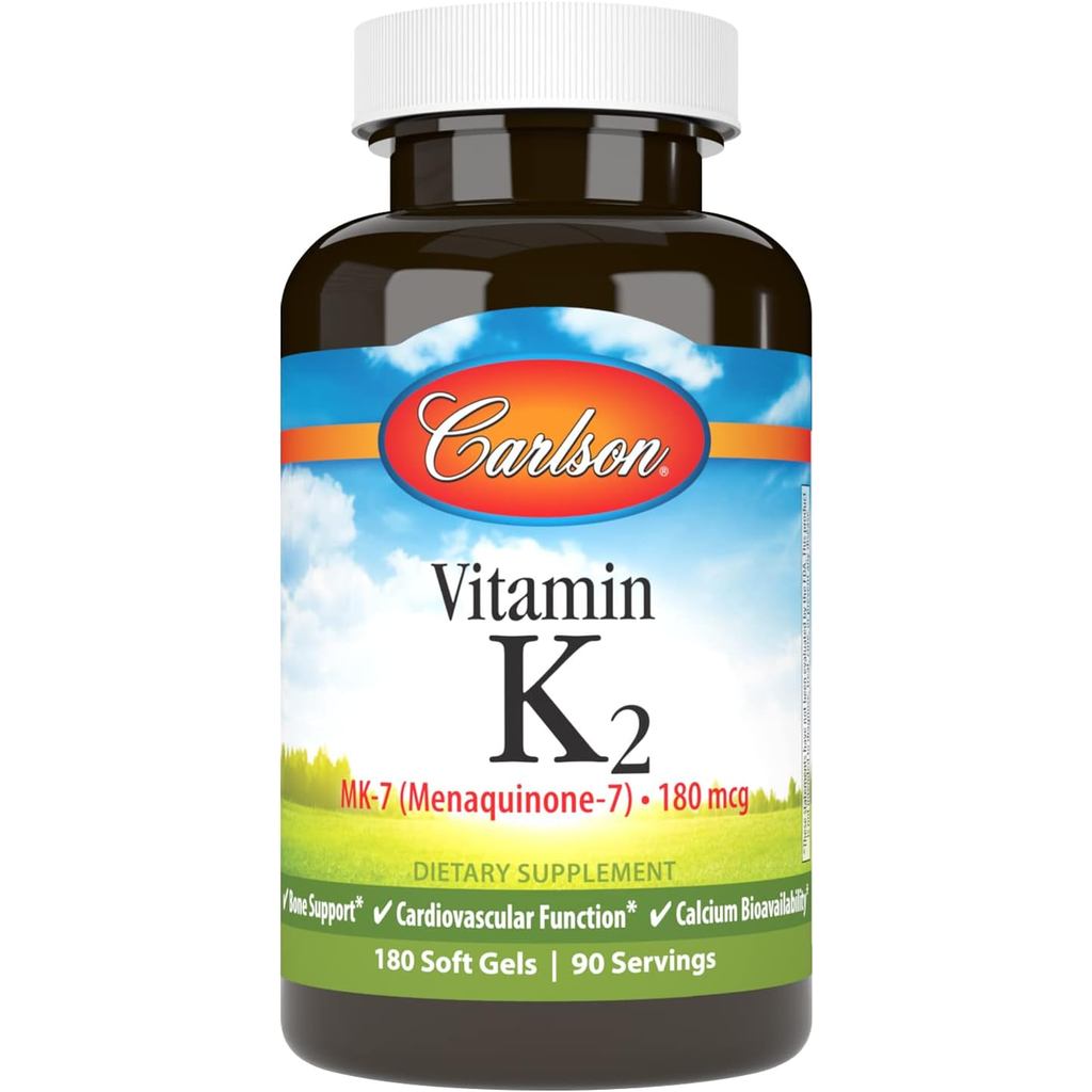 Carlson - วิตามิน K2 MK-7 (Menaquinone), 180 mcg, การสนับสนุนกระดูก, การซึมผ่านแคลเซียม, วิตามิน K2,