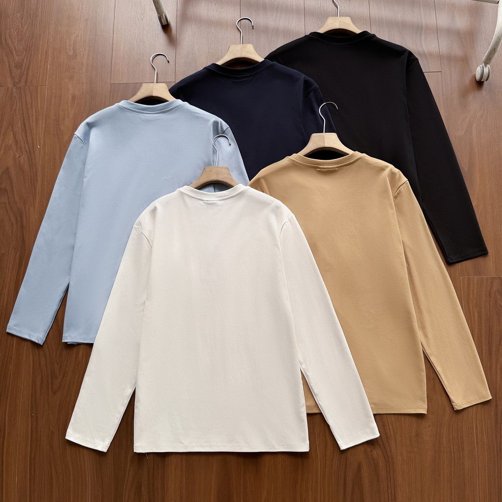 T THF2 LACOS * เงินเก่าคลาสสิกโลโก้เย็บปักถักร้อยสบายๆรอบคอแขนยาวเสื้อยืด Bottoming เสื้อผู้ชายผู้หญ