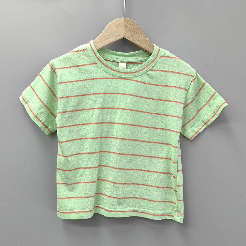 ถึง TLs Home 80 เสื้อผ้าฤดูร้อนแบรนด์เสื้อผ้าเด็กส่วนลด/เด็กผ้าฝ้ายรอบคอแขนสั้นเสื้อยืด 77135 สีเขีย