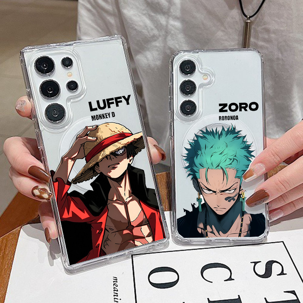 SAMSUNG แฟชั่นอะนิเมะOne Piece Zoro Luffyแม่เหล็กกันกระแทกเคสโทรศัพท์สําหรับSamsung S26 Ultra S25 Edge S24 Plus S23 FE S22/21 Note20 A57/37/17/07/56/36/26/16/06/55/35/25/15/05/54/14