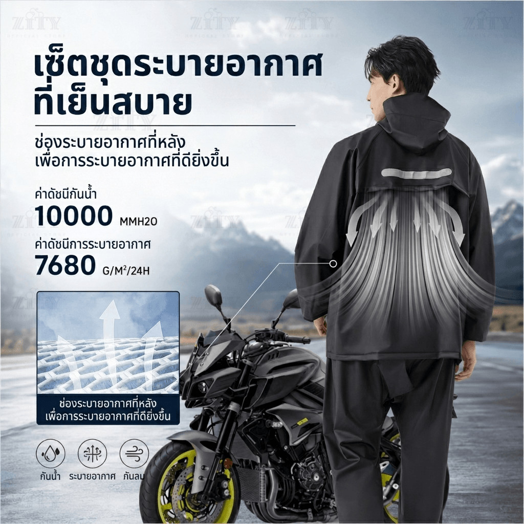 ZITY ชุดกันฝนยูนิเซ็กซ์ ผ้าเคลือบกันน้ำ ทนทาน รูปที่ 7