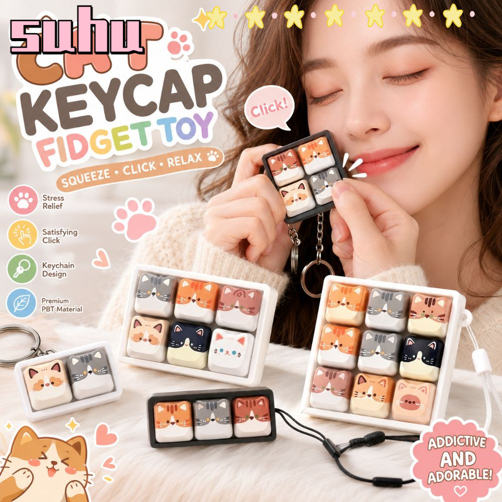 SUHUHD ความเครียดบรรเทา Clicker, 2/3/4/6/9 คีย์ Keycap Anti-stress ของเล่นจี้, ผ่อนคลายผ่านเวลาคีย์บอร์ด Mechanical Calming พวงกุญแจคีย์กระเป๋า Charms