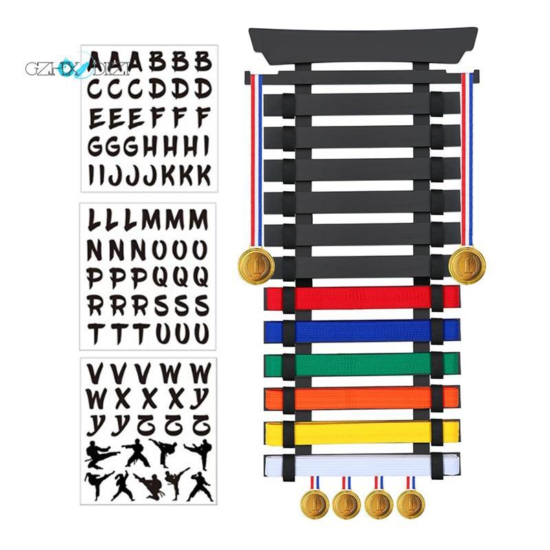 GzhxdiiziMartial Arts Belt Display Rack 12 Belts, Karate, Taekwondo, Jiu , BJJ-Bamboo Wood,Medal Han