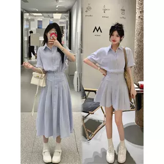 mimi เสื้อเดรสเชิ้ต เดรสแขนสั้นคอโปโลลายทางสำหรับผู้หญิงไซส์ใหญ่ มีชุดเดรสทั้งแบบสั้นและแบบยาวให้เลือกค่ะ#99447/448