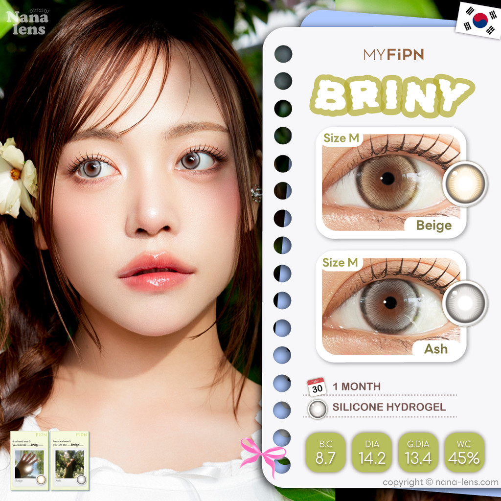 MYFiPN Briny สี Beige/Ash คอนแทคเลนส์รายเดือน Nanalens เลนส์ตาลูกแก้ว เลนส์ไฮไลท์